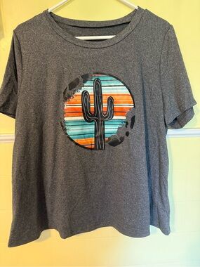 SHEIN Charcoal Gray Tee with Turquoise & Orange Cactus Graphic